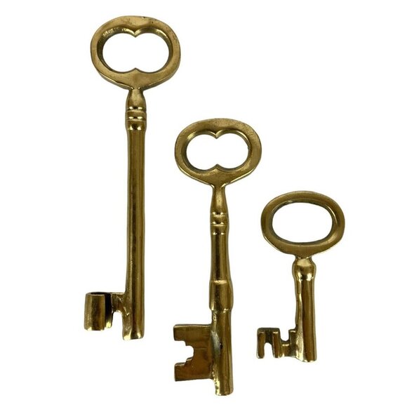 Set Of 3 Brass Skeleton Keys Decorative Retro Style Collectibles - Picture 4 of 4